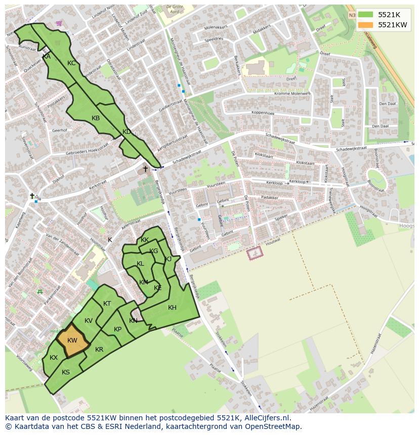Afbeelding van het postcodegebied 5521 KW op de kaart.