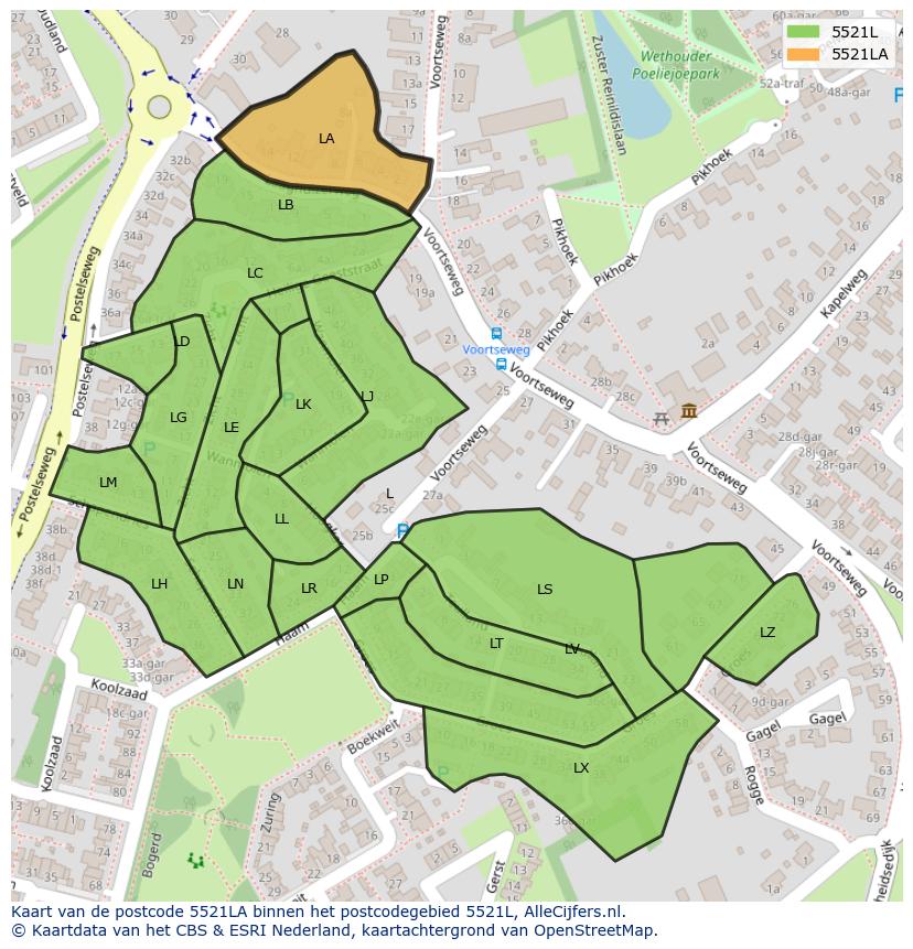 Afbeelding van het postcodegebied 5521 LA op de kaart.