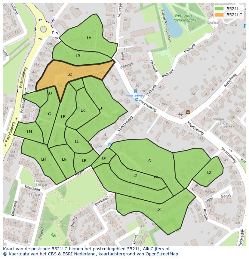 Afbeelding van het postcodegebied 5521 LC op de kaart.