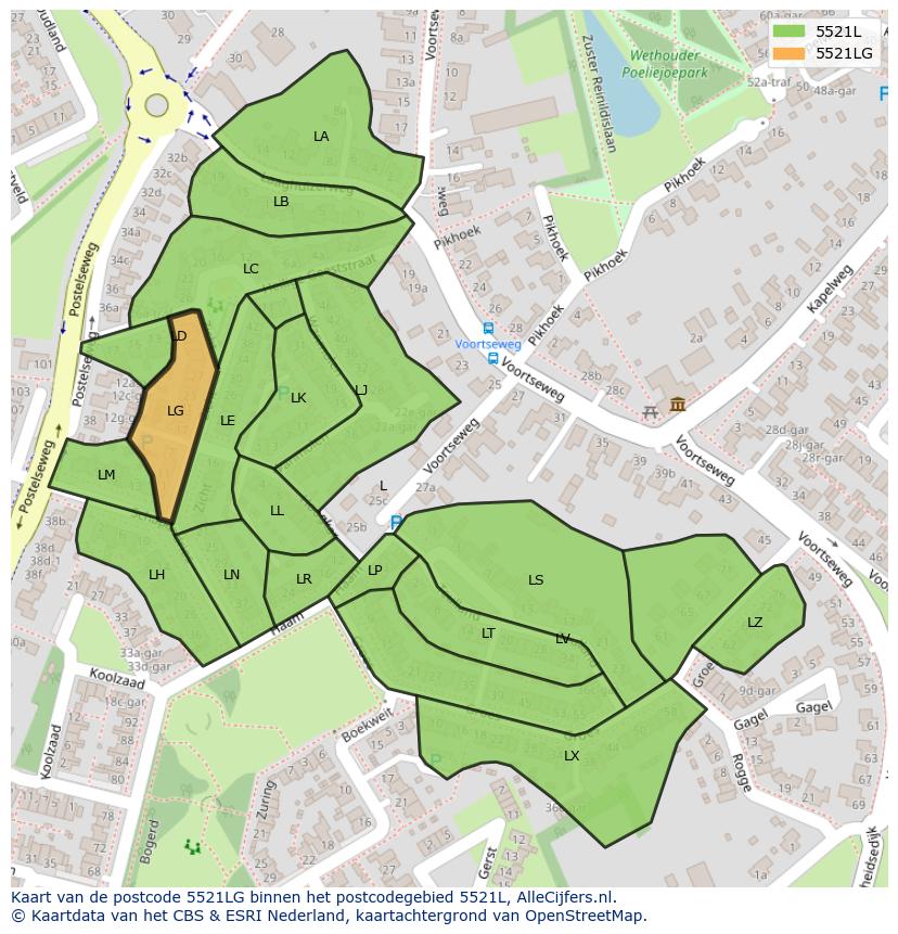 Afbeelding van het postcodegebied 5521 LG op de kaart.