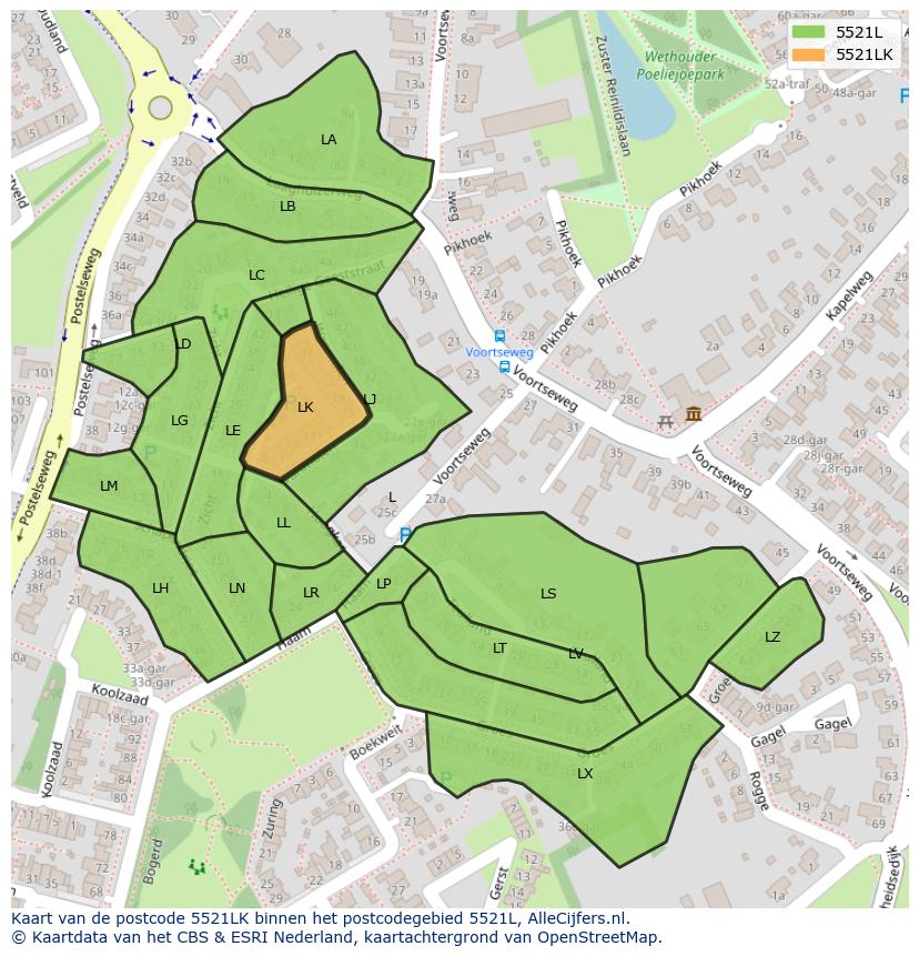 Afbeelding van het postcodegebied 5521 LK op de kaart.