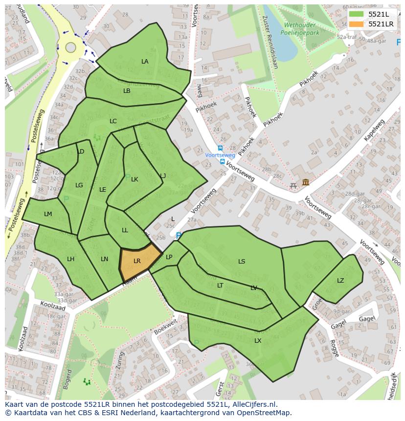Afbeelding van het postcodegebied 5521 LR op de kaart.