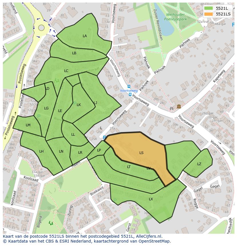 Afbeelding van het postcodegebied 5521 LS op de kaart.