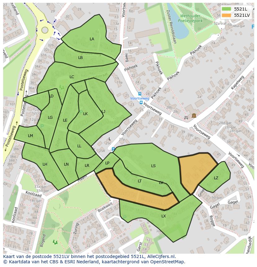 Afbeelding van het postcodegebied 5521 LV op de kaart.