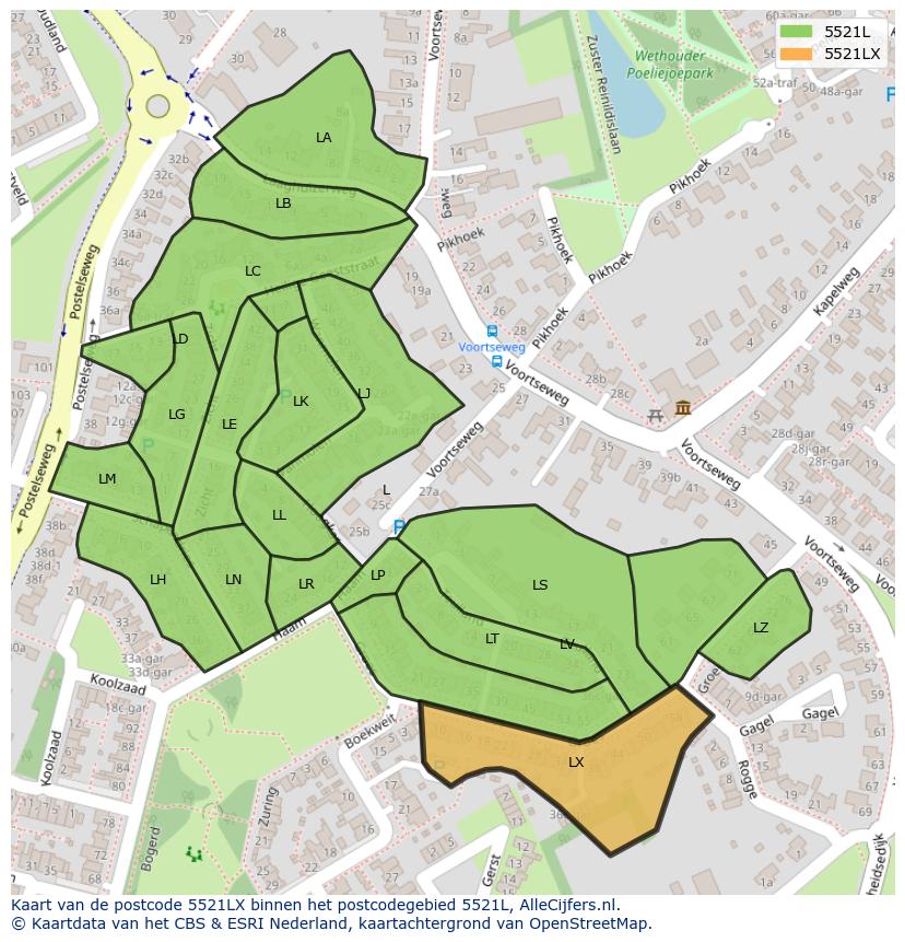 Afbeelding van het postcodegebied 5521 LX op de kaart.
