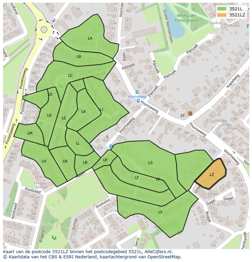 Afbeelding van het postcodegebied 5521 LZ op de kaart.