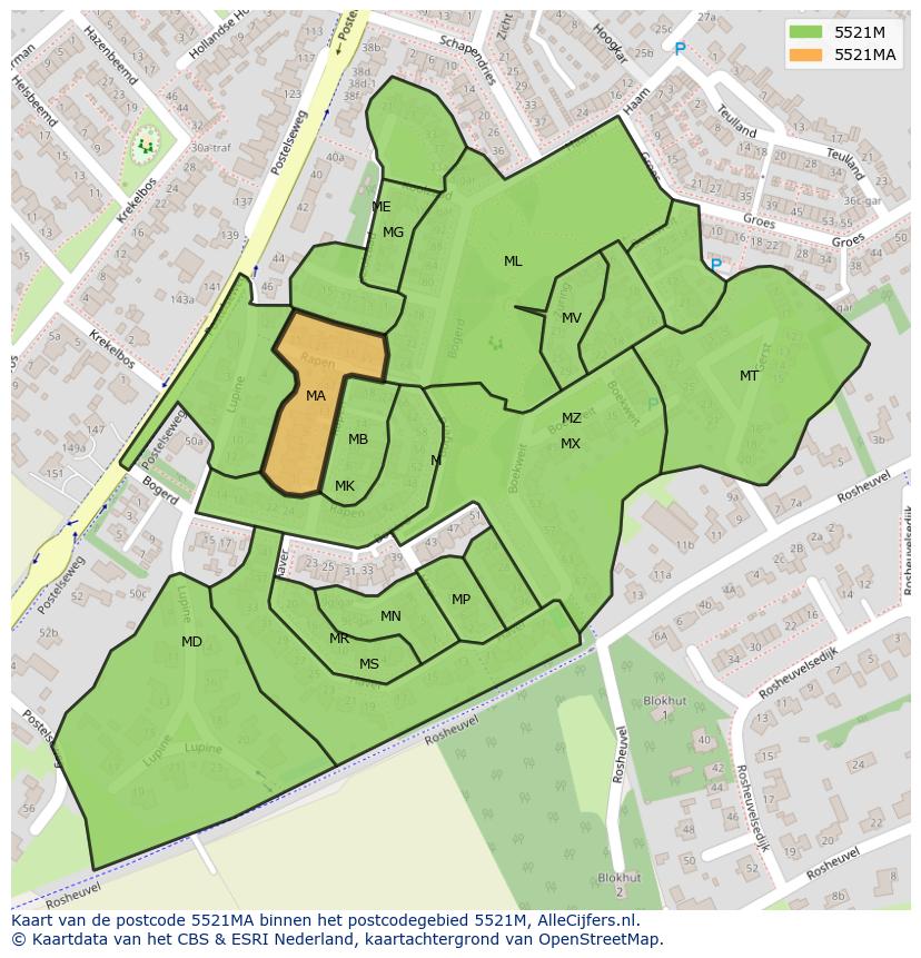 Afbeelding van het postcodegebied 5521 MA op de kaart.