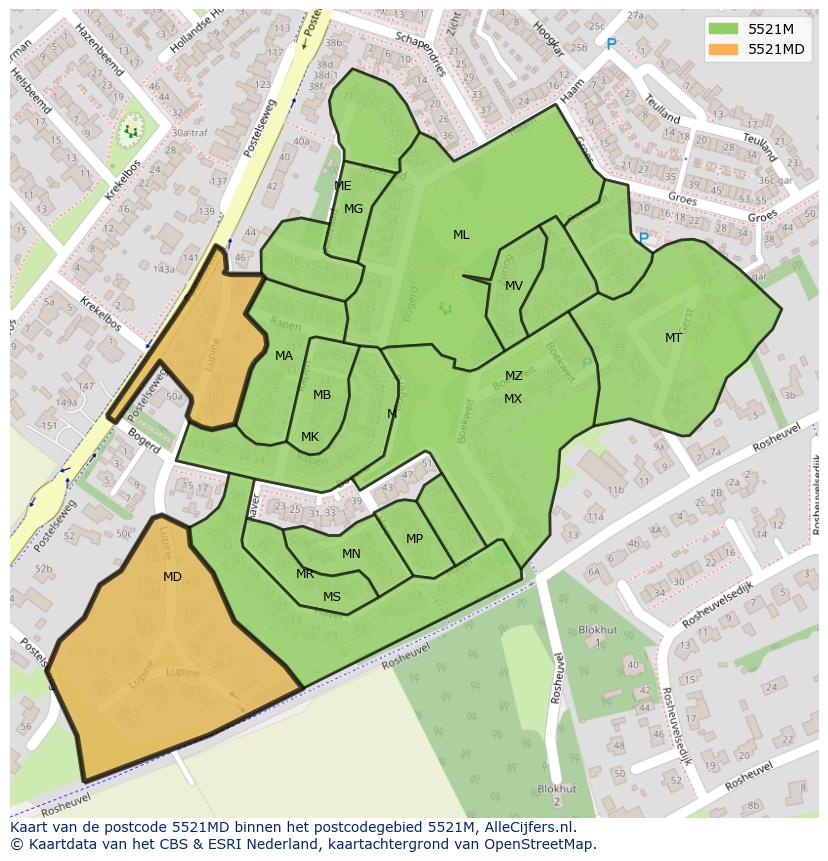 Afbeelding van het postcodegebied 5521 MD op de kaart.