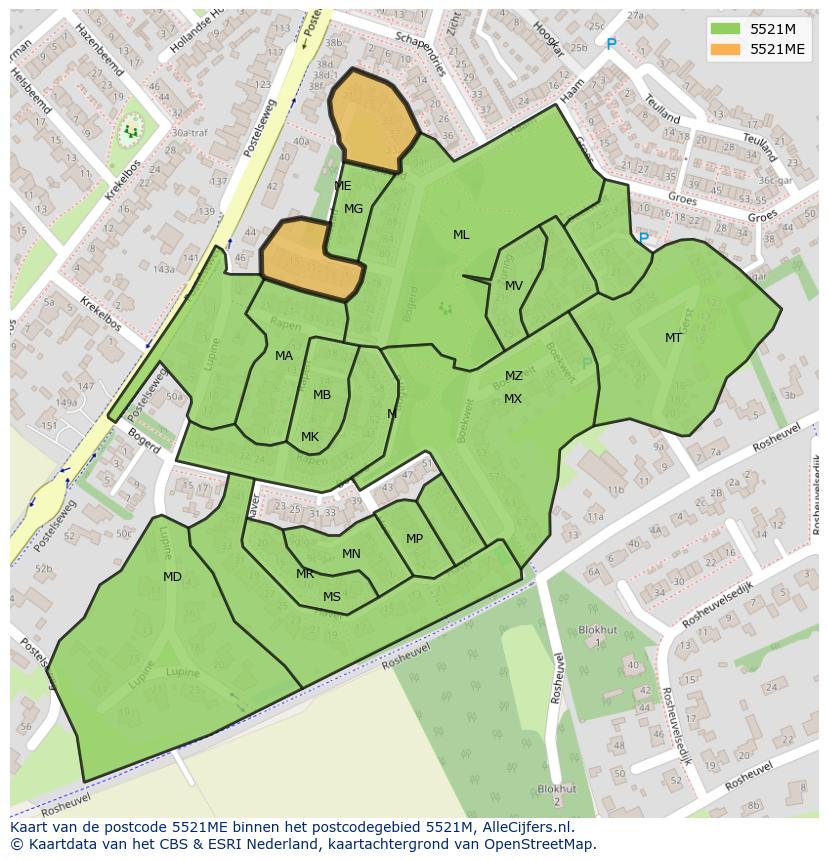 Afbeelding van het postcodegebied 5521 ME op de kaart.