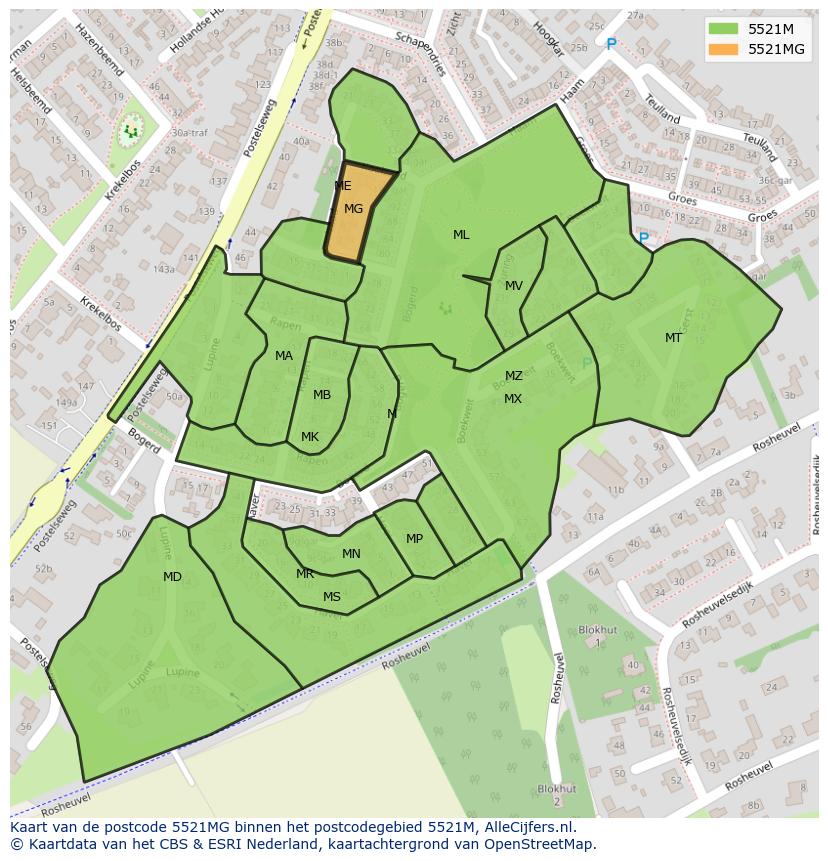 Afbeelding van het postcodegebied 5521 MG op de kaart.