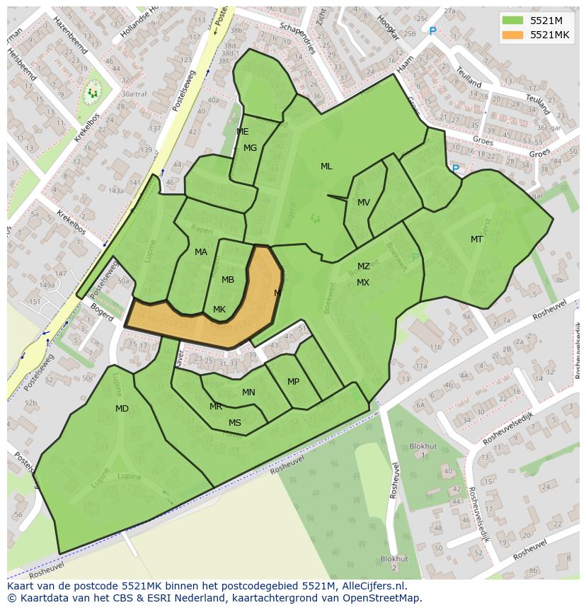 Afbeelding van het postcodegebied 5521 MK op de kaart.