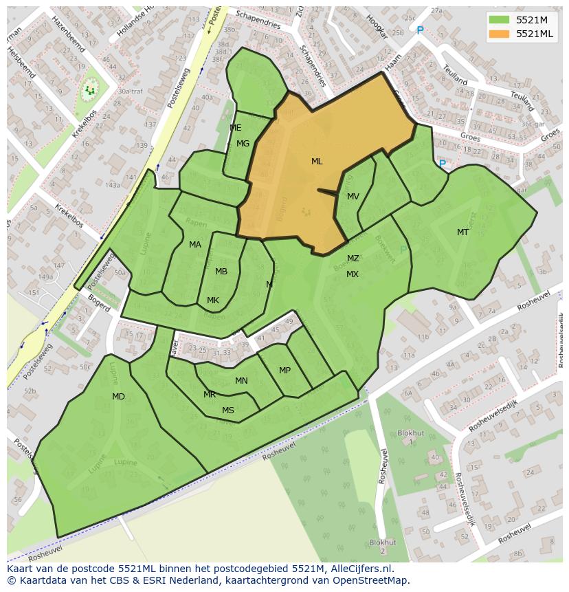 Afbeelding van het postcodegebied 5521 ML op de kaart.