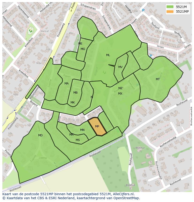 Afbeelding van het postcodegebied 5521 MP op de kaart.