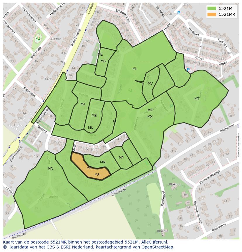 Afbeelding van het postcodegebied 5521 MR op de kaart.