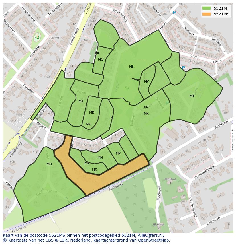 Afbeelding van het postcodegebied 5521 MS op de kaart.