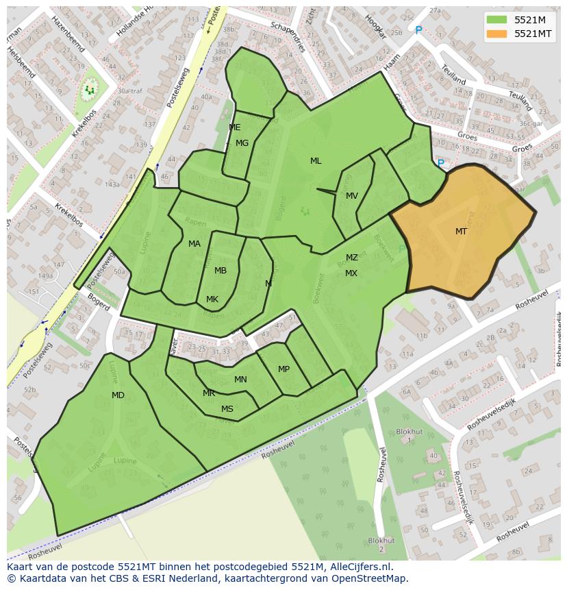 Afbeelding van het postcodegebied 5521 MT op de kaart.