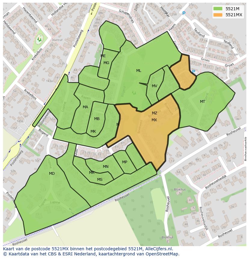 Afbeelding van het postcodegebied 5521 MX op de kaart.