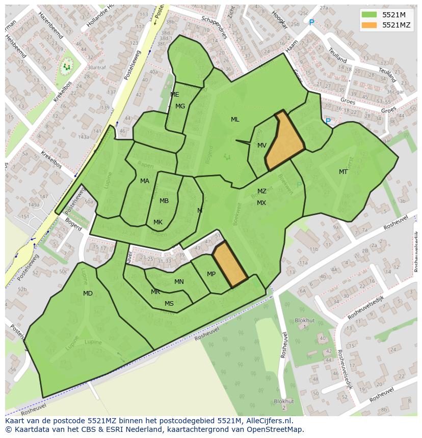 Afbeelding van het postcodegebied 5521 MZ op de kaart.