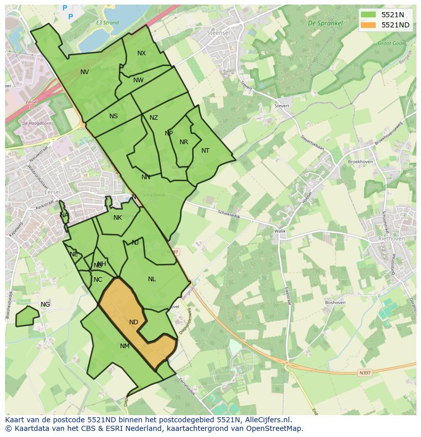 Afbeelding van het postcodegebied 5521 ND op de kaart.