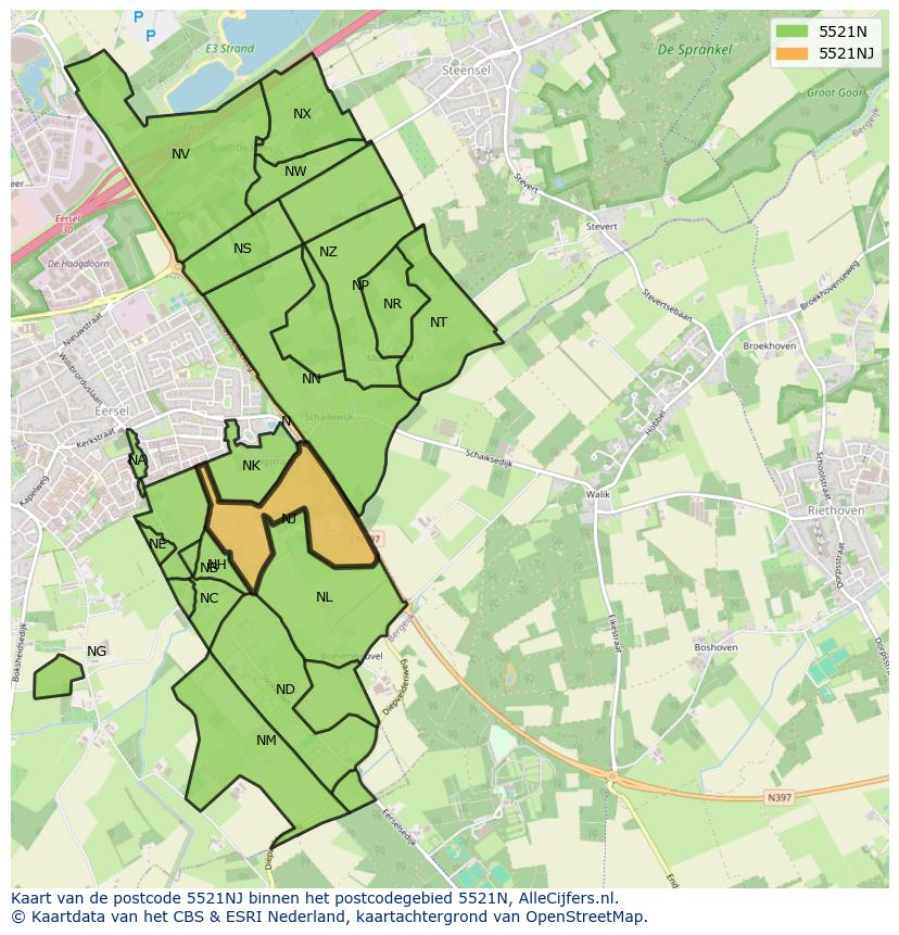 Afbeelding van het postcodegebied 5521 NJ op de kaart.