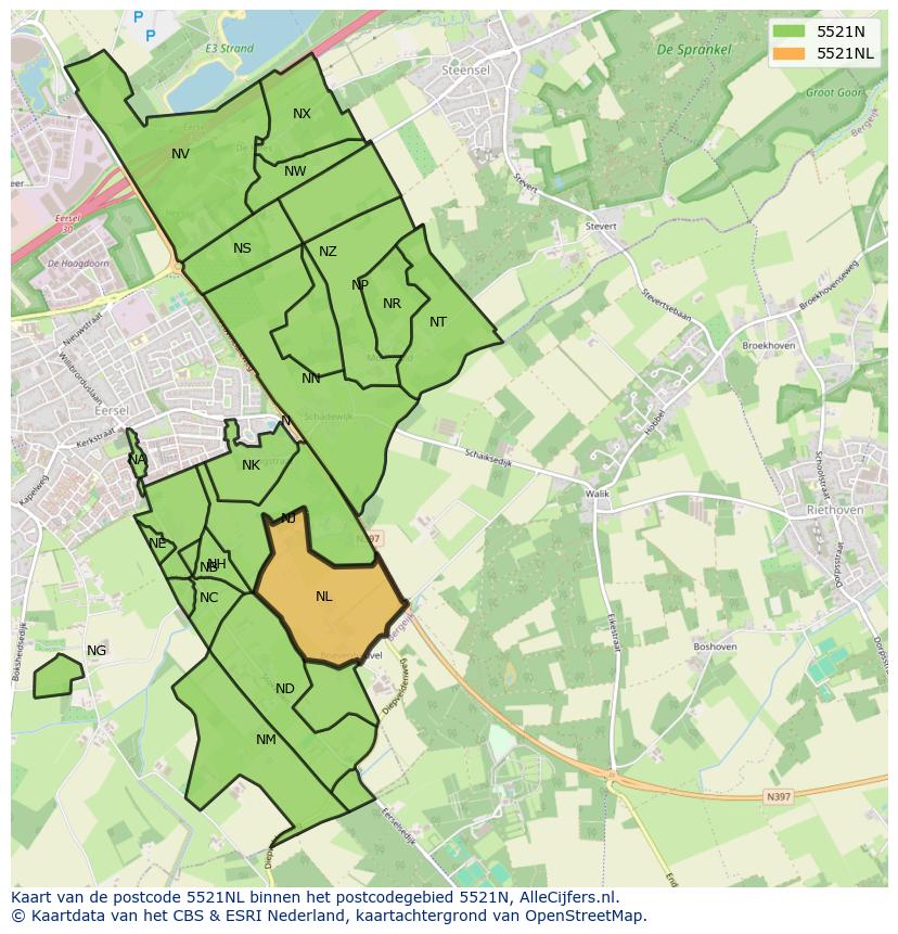 Afbeelding van het postcodegebied 5521 NL op de kaart.