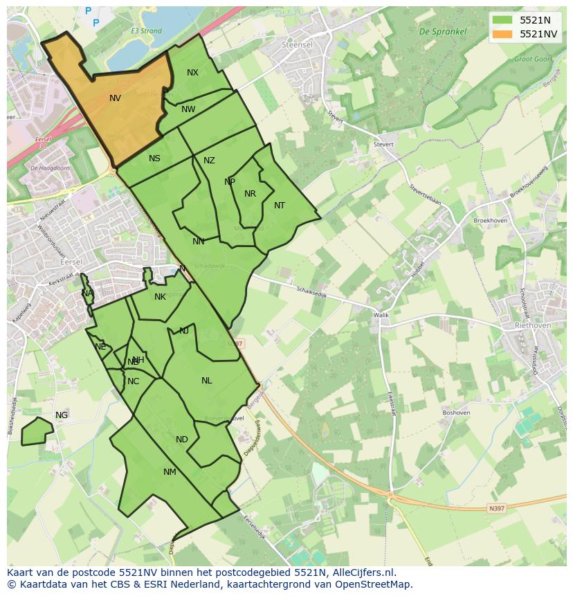 Afbeelding van het postcodegebied 5521 NV op de kaart.