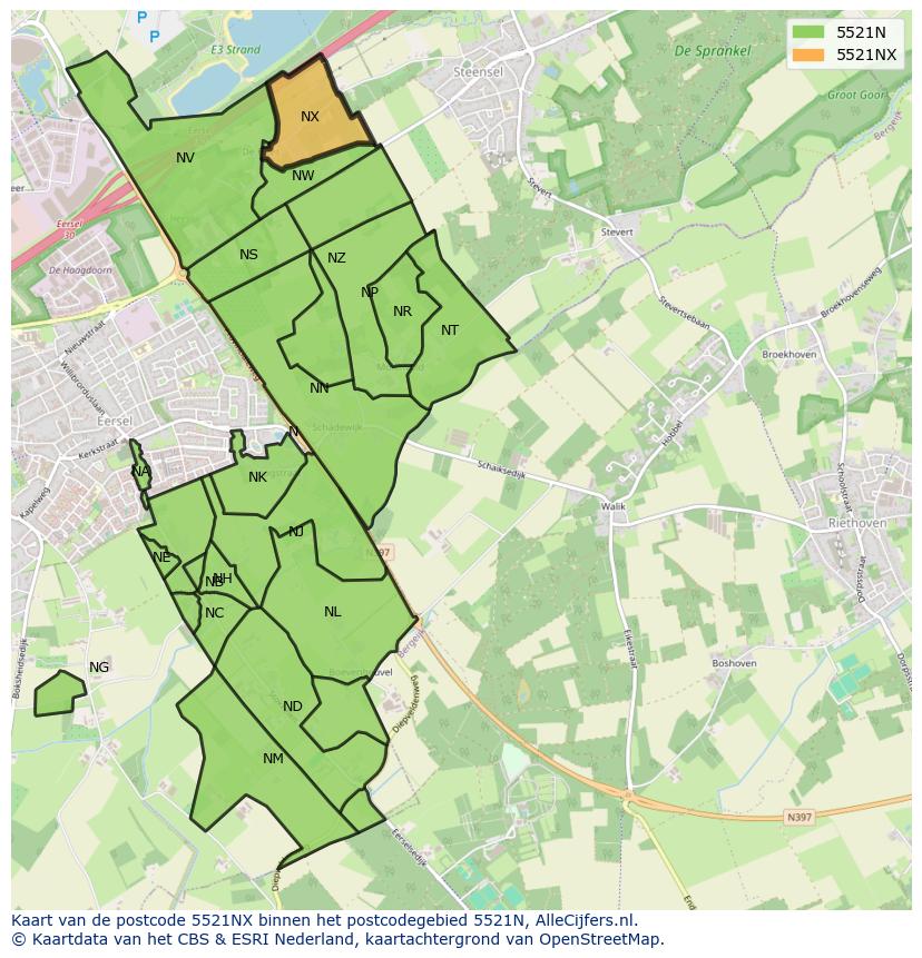 Afbeelding van het postcodegebied 5521 NX op de kaart.