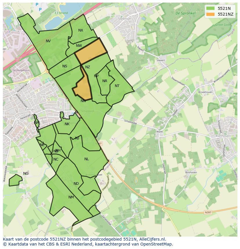 Afbeelding van het postcodegebied 5521 NZ op de kaart.
