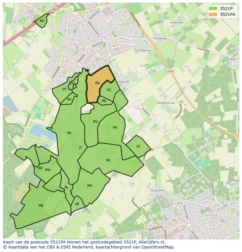 Afbeelding van het postcodegebied 5521 PA op de kaart.