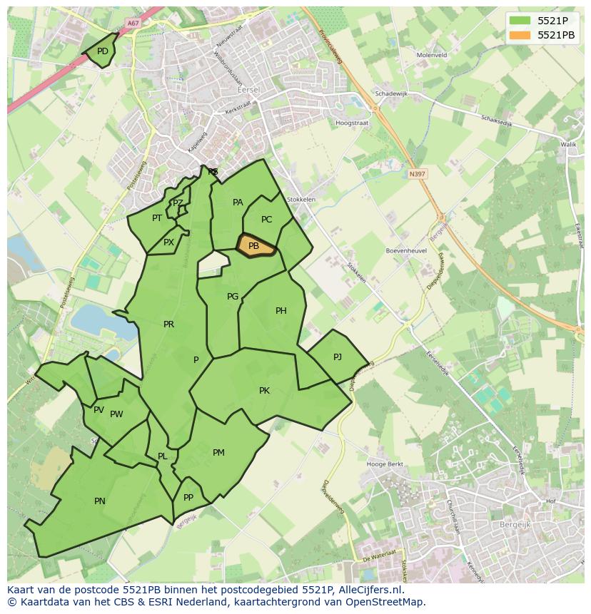Afbeelding van het postcodegebied 5521 PB op de kaart.
