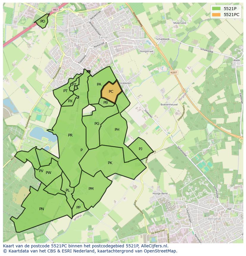 Afbeelding van het postcodegebied 5521 PC op de kaart.