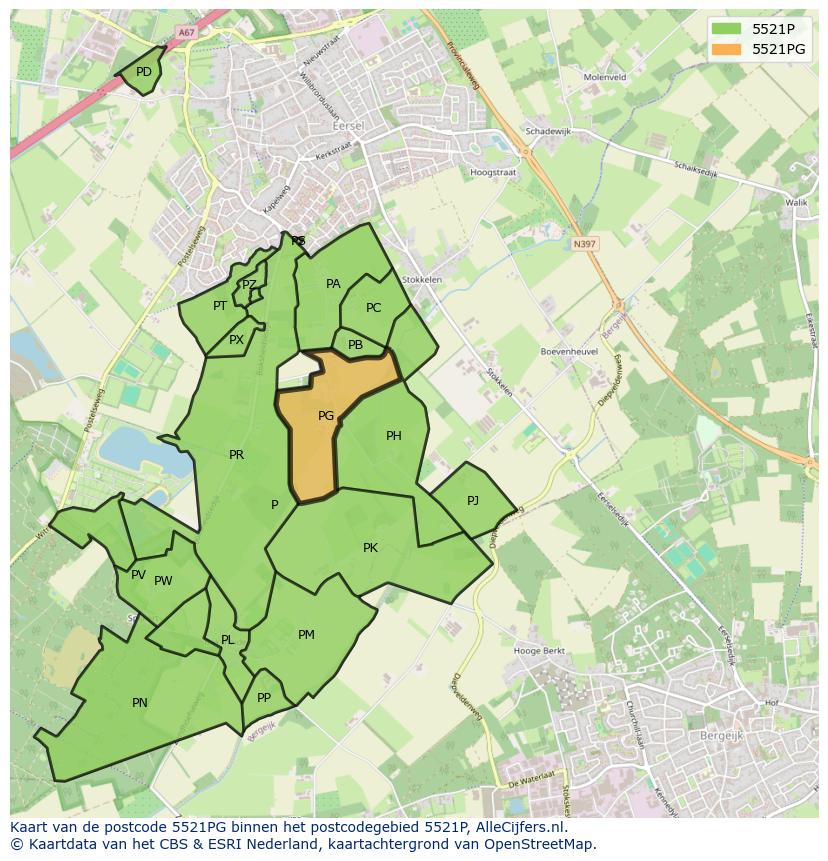 Afbeelding van het postcodegebied 5521 PG op de kaart.