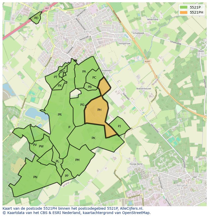 Afbeelding van het postcodegebied 5521 PH op de kaart.