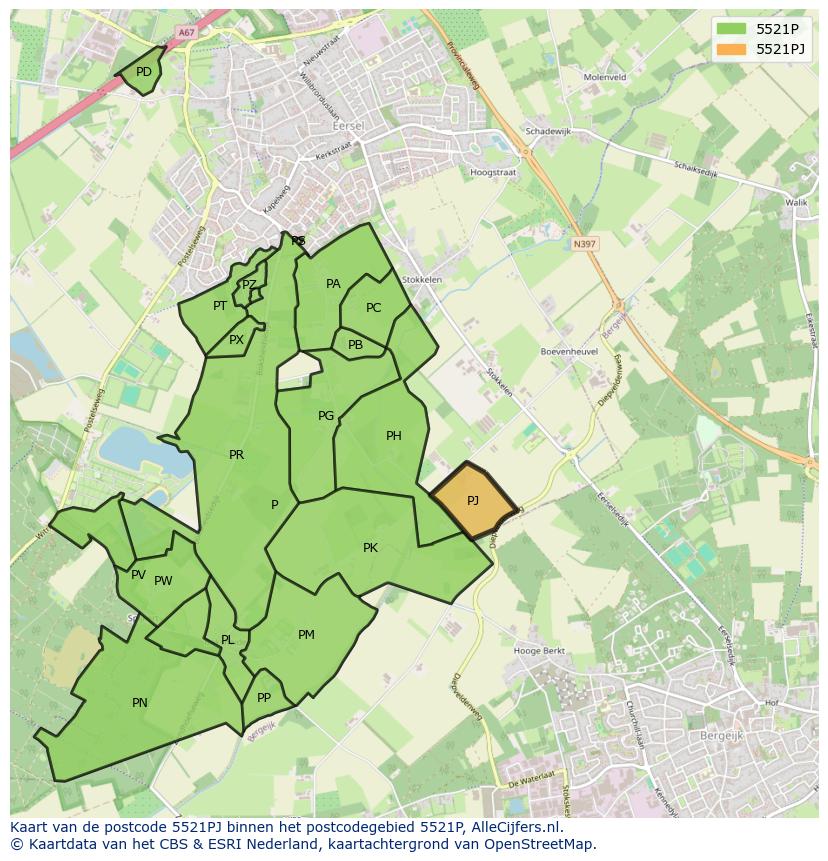 Afbeelding van het postcodegebied 5521 PJ op de kaart.