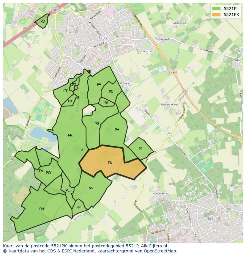 Afbeelding van het postcodegebied 5521 PK op de kaart.