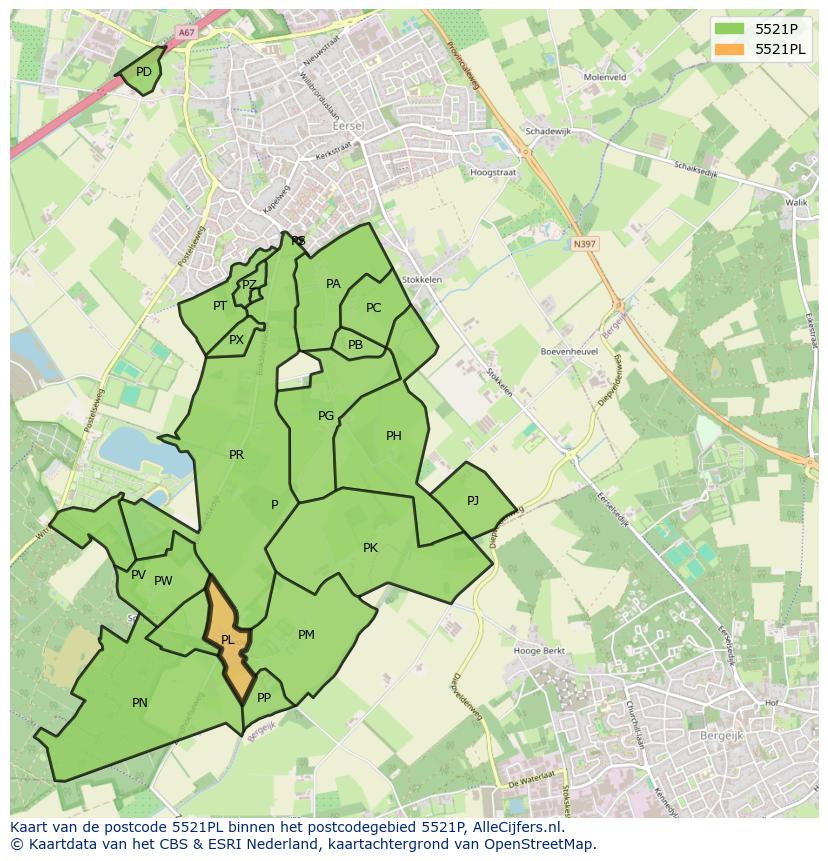 Afbeelding van het postcodegebied 5521 PL op de kaart.
