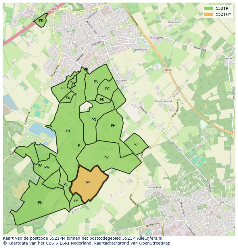 Afbeelding van het postcodegebied 5521 PM op de kaart.