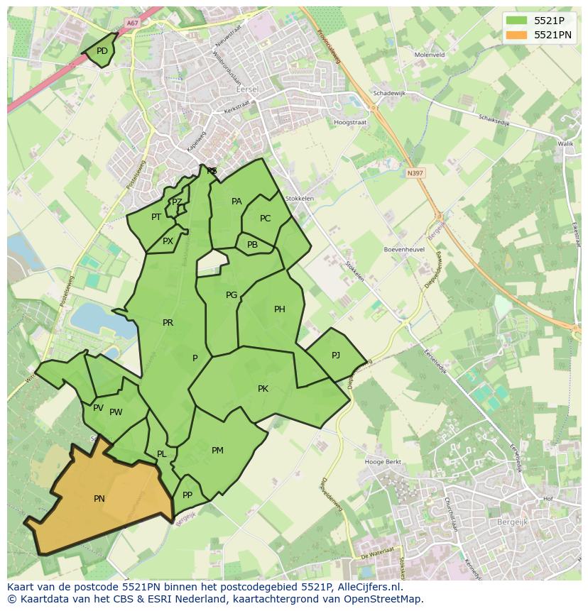 Afbeelding van het postcodegebied 5521 PN op de kaart.