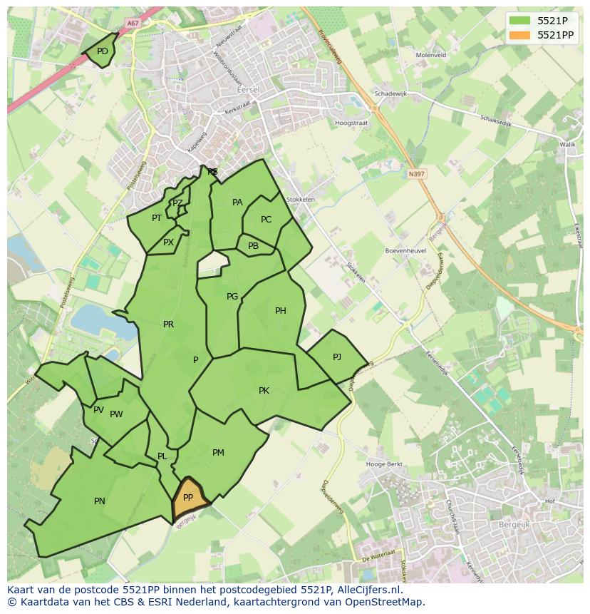 Afbeelding van het postcodegebied 5521 PP op de kaart.