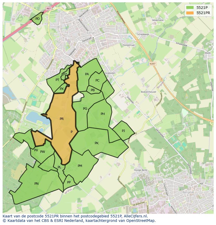 Afbeelding van het postcodegebied 5521 PR op de kaart.