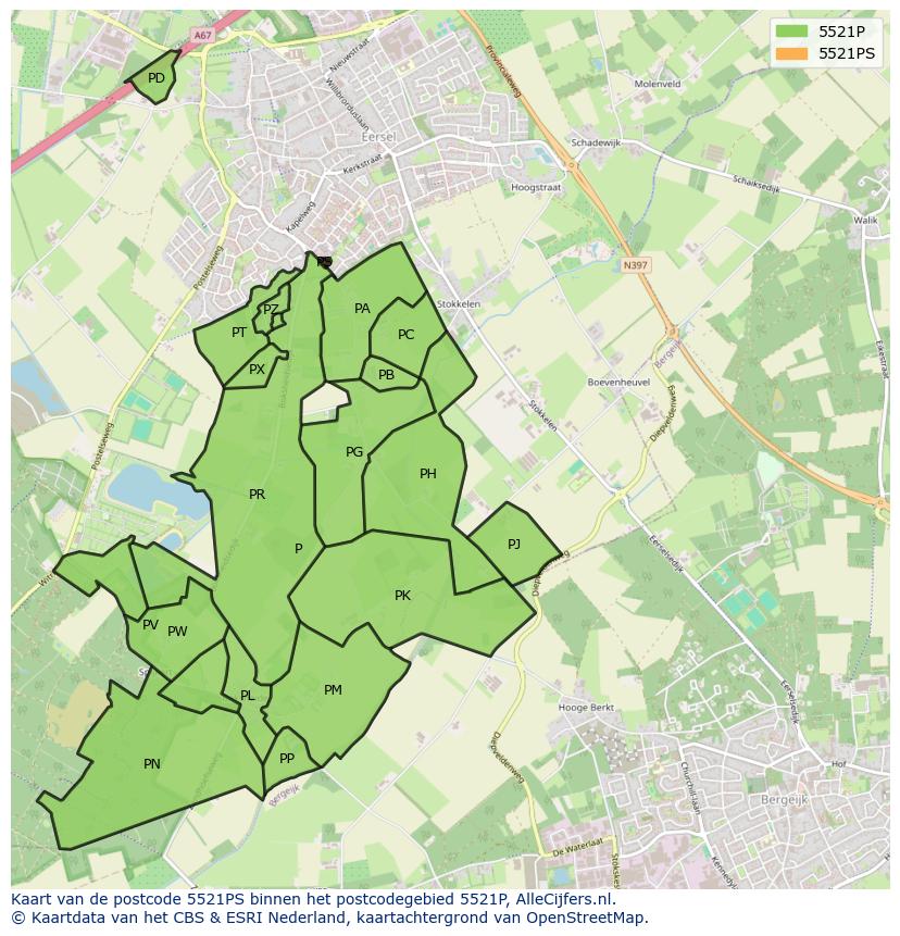 Afbeelding van het postcodegebied 5521 PS op de kaart.