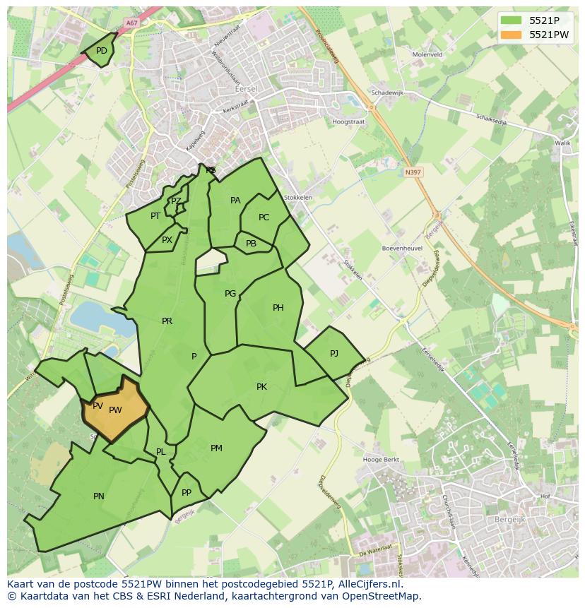 Afbeelding van het postcodegebied 5521 PW op de kaart.
