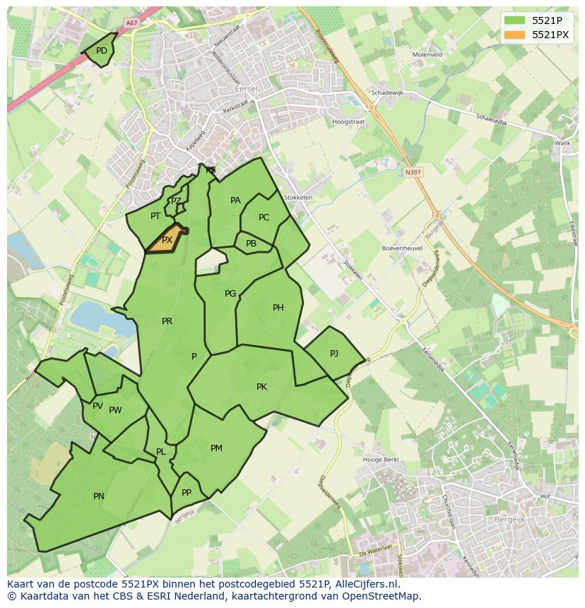Afbeelding van het postcodegebied 5521 PX op de kaart.