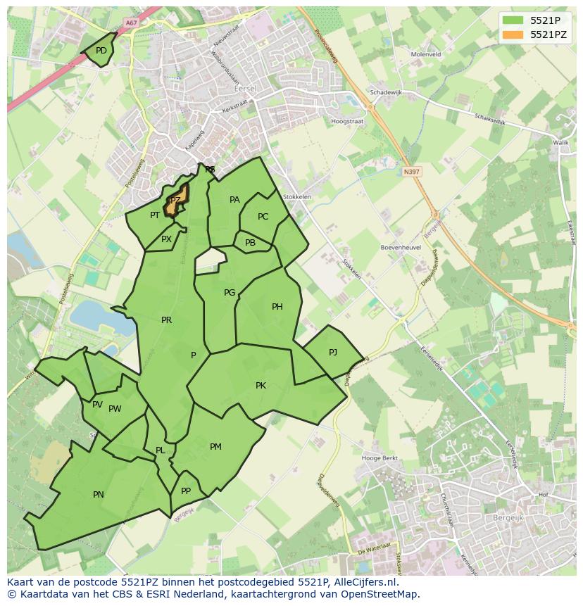 Afbeelding van het postcodegebied 5521 PZ op de kaart.