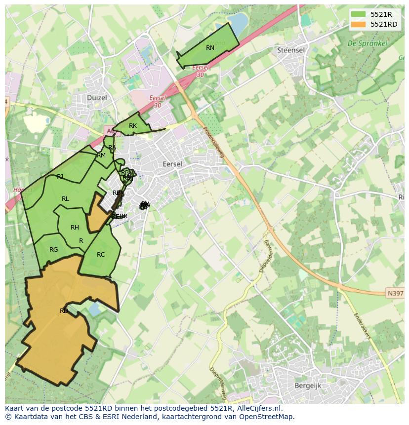 Afbeelding van het postcodegebied 5521 RD op de kaart.