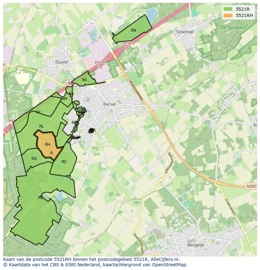 Afbeelding van het postcodegebied 5521 RH op de kaart.