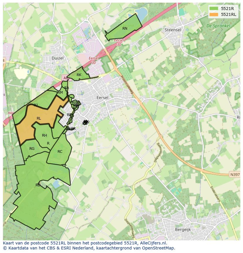 Afbeelding van het postcodegebied 5521 RL op de kaart.