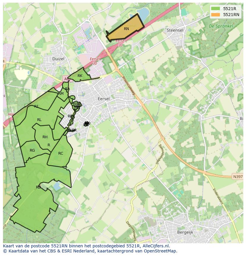Afbeelding van het postcodegebied 5521 RN op de kaart.