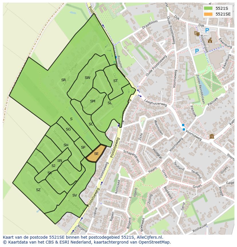Afbeelding van het postcodegebied 5521 SE op de kaart.