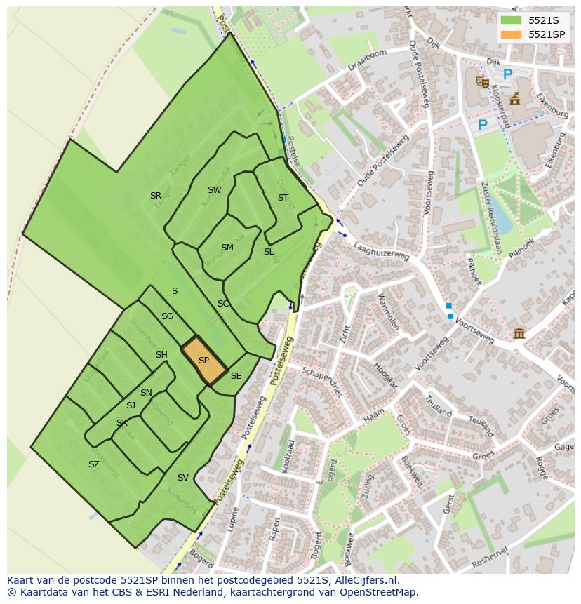 Afbeelding van het postcodegebied 5521 SP op de kaart.